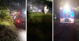 Pożar samochodów na parkingu w Sycowej Hucie pod Kościerzyną. 26.07.2021 r. Spłonęły BMW i mercedes. To podpalenie?
