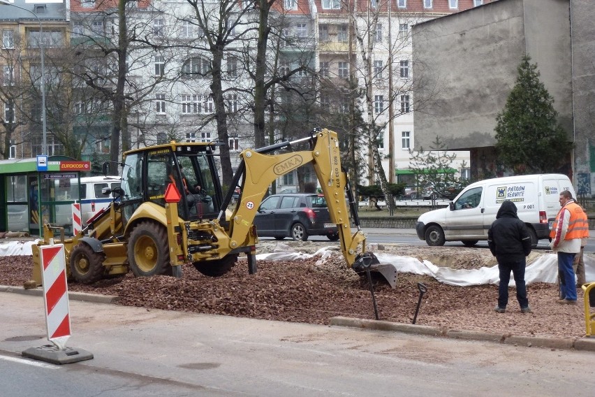 Remontowana ulica Grunwaldzka od ul. Matejki do Ronda Nowaka...