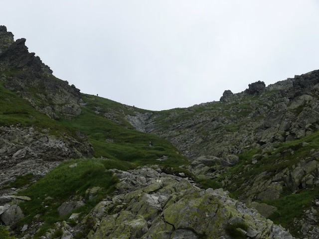 Widok na Krzyżne ze żlebu schodzącego do Doliny Roztoki