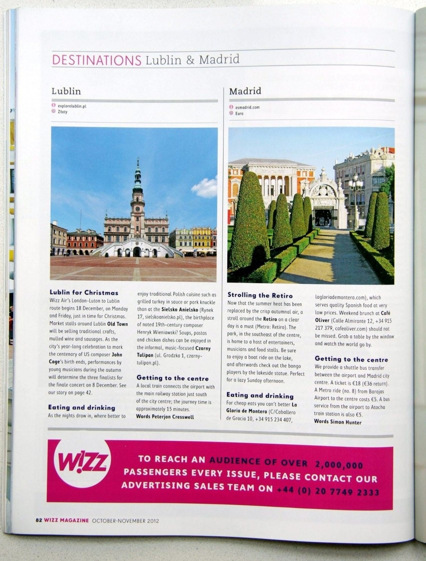 Magazyn pokładowy Wizz Air: Lublin zilustrowano zdjęciem zamojskiego Rynku