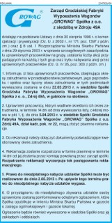 Grodziska Fabryka Wyposażenia Wagonów &quot;GROWAG&quot; Spółka z o.o.