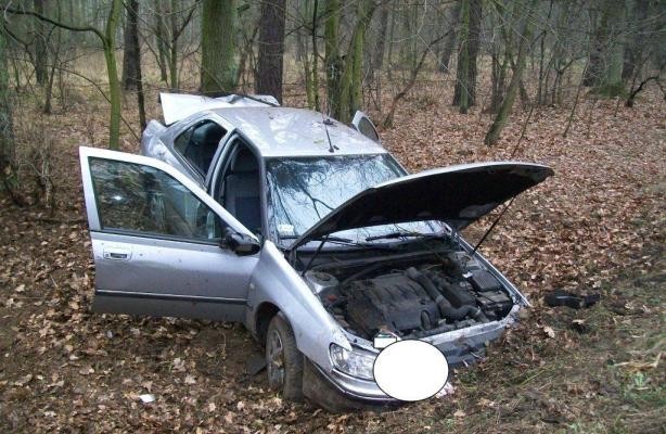 Wypadek w Wólce. Peugeot uderzył w drzewo