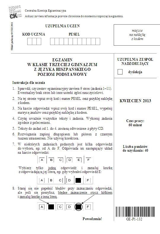 Egzamin gimnazjalny 2013: język hiszpański. Poziom podstawowy [ARKUSZE, ODPOWIEDZI DO TESTU wkrótce]