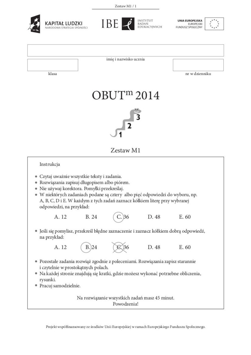 Test trzecioklasisty OBUT 2014: odpowiedzi i arkusze ze...