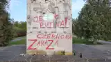 Nieznany sprawca napisał obraźliwe napisy na pomniku na cmentarzu żołnierzy radzieckich w Żarach