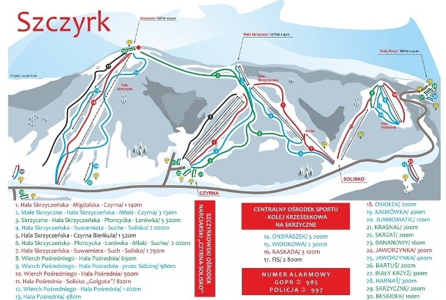 Mapa wyciągów narciarskich w Szczyrku