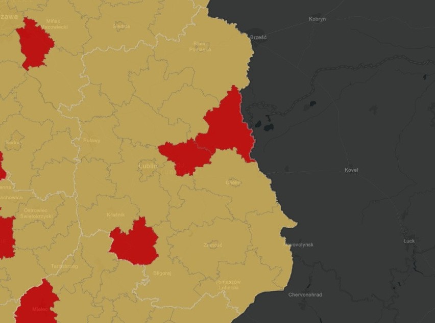 Województwo lubelskie 
Strefa czerwona
- janowski
-...