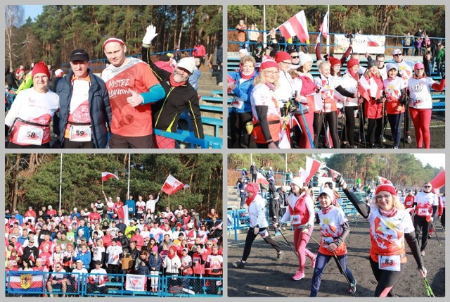 Bieg i Marsz Nordic Walking Niepodległości 2021 na stadionie Przylesie we Włocławku, 11 listopada 2021.