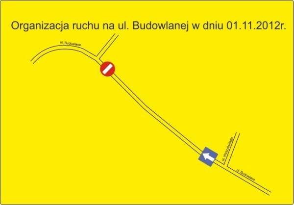 ul. Budowlana &#8211; jeden kierunek ruchu na odcinku od ul. Wyszyńskiego do łącznika ul. Budowlanej z ul. Kosmowskiej