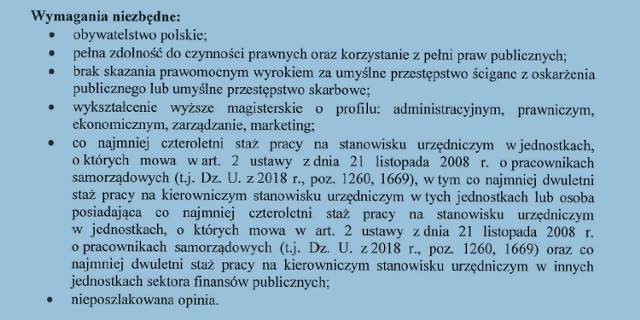 Ogłoszenie o konkursie na stanowisko sekretarza