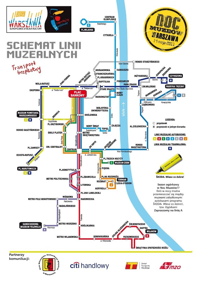 Schemat linii muzealnych w Noc Muzeum 2011