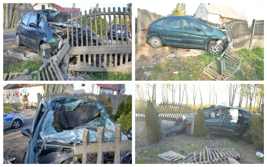 Pijany kierowca citroena wjechał w ogrodzenie w powiecie włocławskim [zdjęcia, wideo]