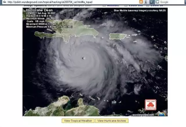 Aktualne zdjęcie satelitarne huraganu Dean