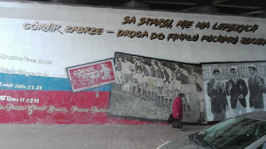 Mural kibiców Górnika Zabrze "Finał 70" został zniszczony jeszcze przed prezentacją ZDJĘCIA