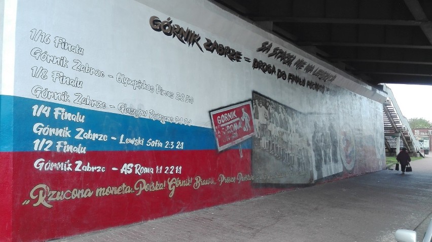 Mural kibiców Górnika Zabrze "Finał 70" został zniszczony jeszcze przed prezentacją ZDJĘCIA