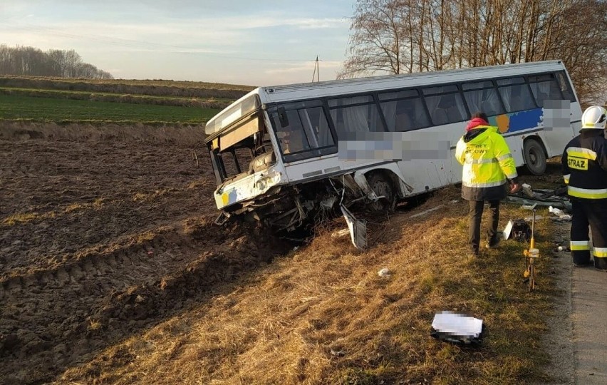 Śmiertelny wypadek obok Zamościa. Autokarem podróżowały dzieci. Czworo z nich trafiło do szpitala 