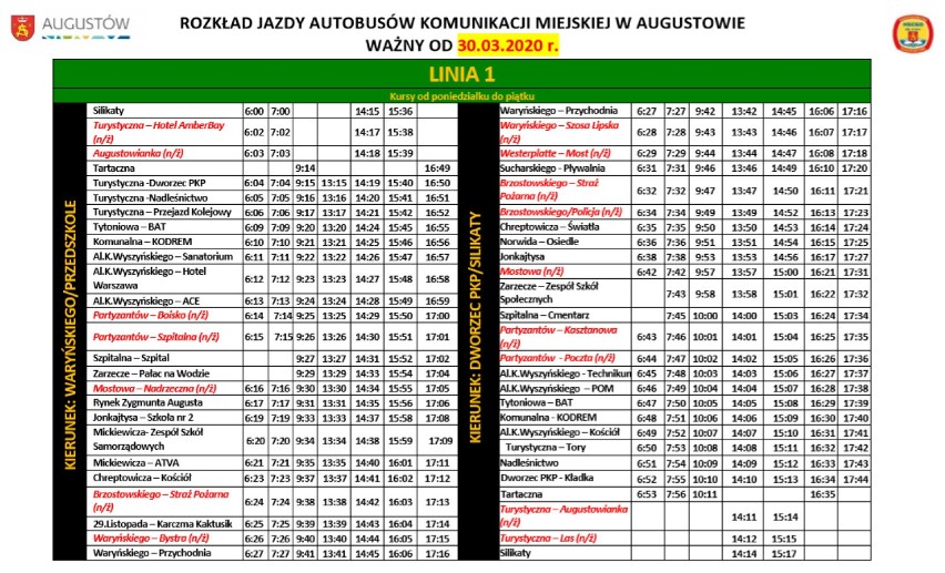 Rozkład jazdy autobusów komunikacji miejskiej w Augustowie. Trzeci w tym roku [Rozkład jazdy]