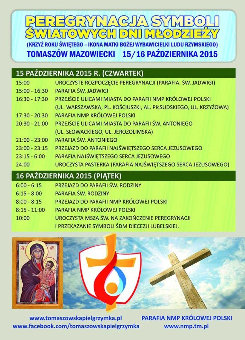 Symbole Światowych Dni Młodzieży w Tomaszowie w dniach 15-16 października [PROGRAM]