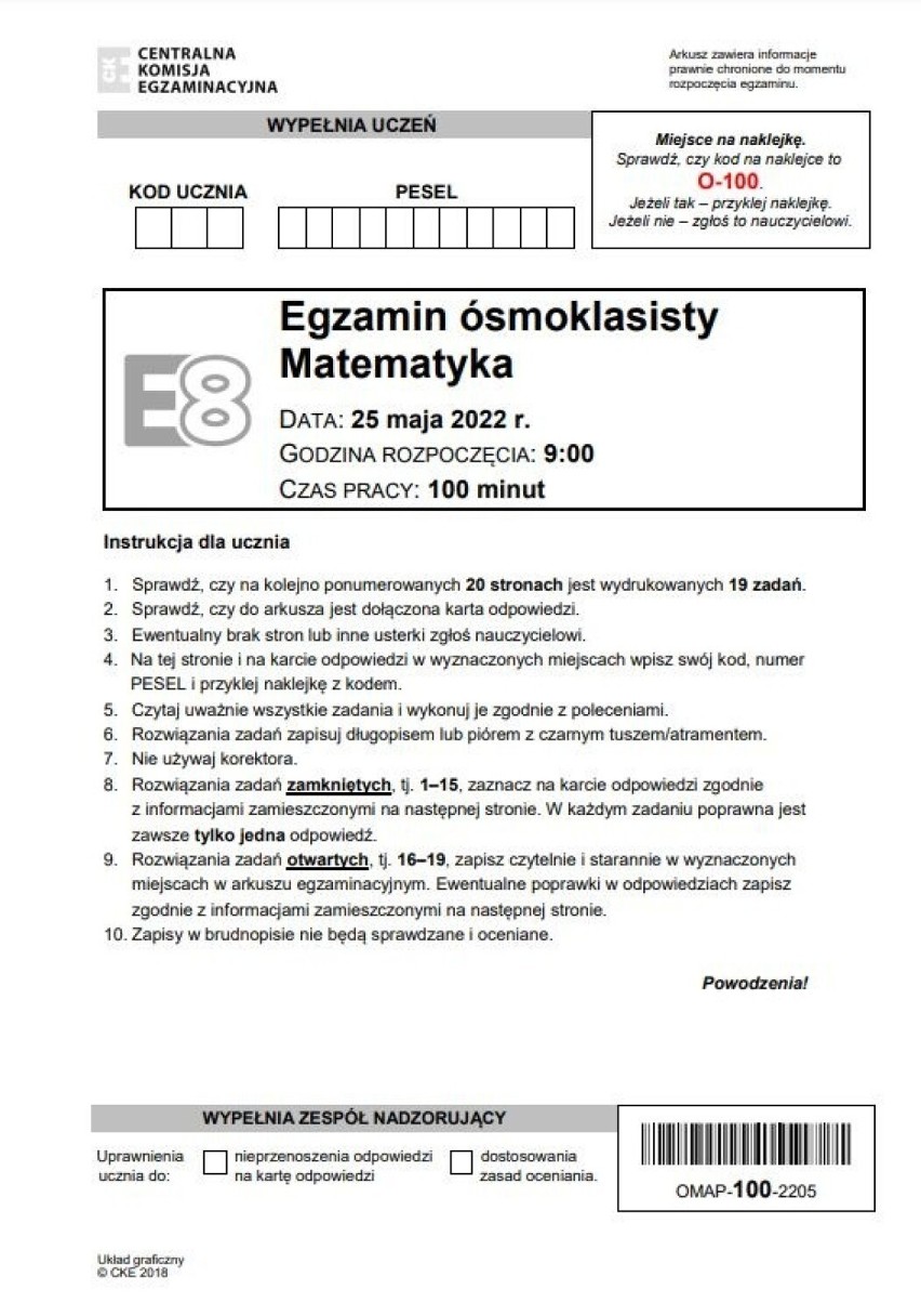 Egzamin ósmoklasisty 2022 z matematyki - arkusze CKE i...