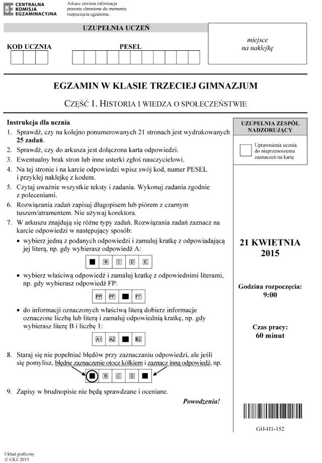 Egzamin gimnazjalny 2015: Historia i WOS: ARKUSZE PDF, prawidłowe  ODPOWIEDZI | śląskie Nasze Miasto