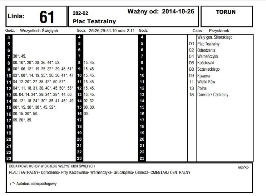 Wszystkich Świętych 2014. Rozkład jazdy autobusu linii 61 z...