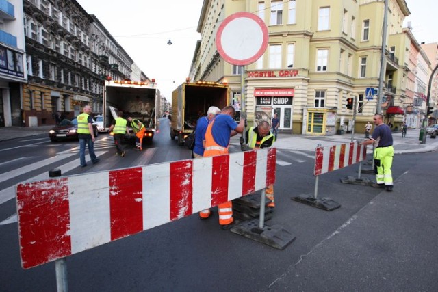 Zamknięty fragment ul. Jagiellońskiej w Szczecinie