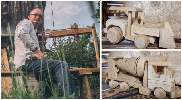 Piotr Michniak od 25 lat zajmuje się obróbką drewna. Nauczył się tego od swojego ojca Dymitra. Zaczął od tradycyjnych łyżek-kopystek, ale z czasem dołożył również zabawki
