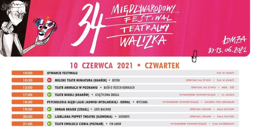 34. Międzynarodowy Festiwal Walizka. Harmonogram spektakli