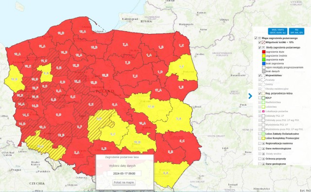 Mapa zagrożenia pożarowego lasów świeci się na czerwono