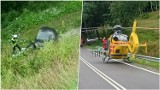 Wypadek w Wołkowyi pod Leskiem. Samochód osobowy wypadł z drogi i dachował. Ranne trzy osoby! [ZDJĘCIA]