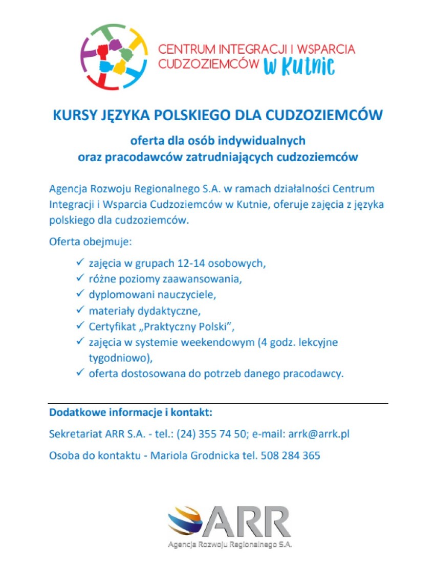 Obcokrajowcy mieszkający w Kutnie mają możliwość wziąć udział w specjalnych kursach  języka polskiego
