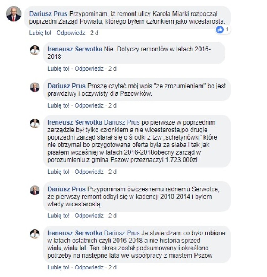 Dyskusja na facebookowym profilu Leszka Bizonia