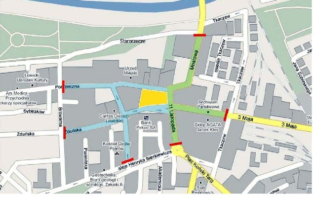 Czerwone kreski pokazują miejsce, do których 6 grudnia będzie można dojechać autem