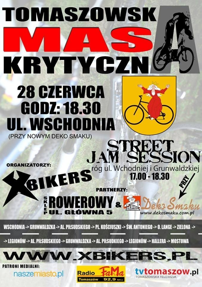 Masa Krytyczna w Tomaszowie:  Będzie Street Jam Session i przejazd na ul. Mostową