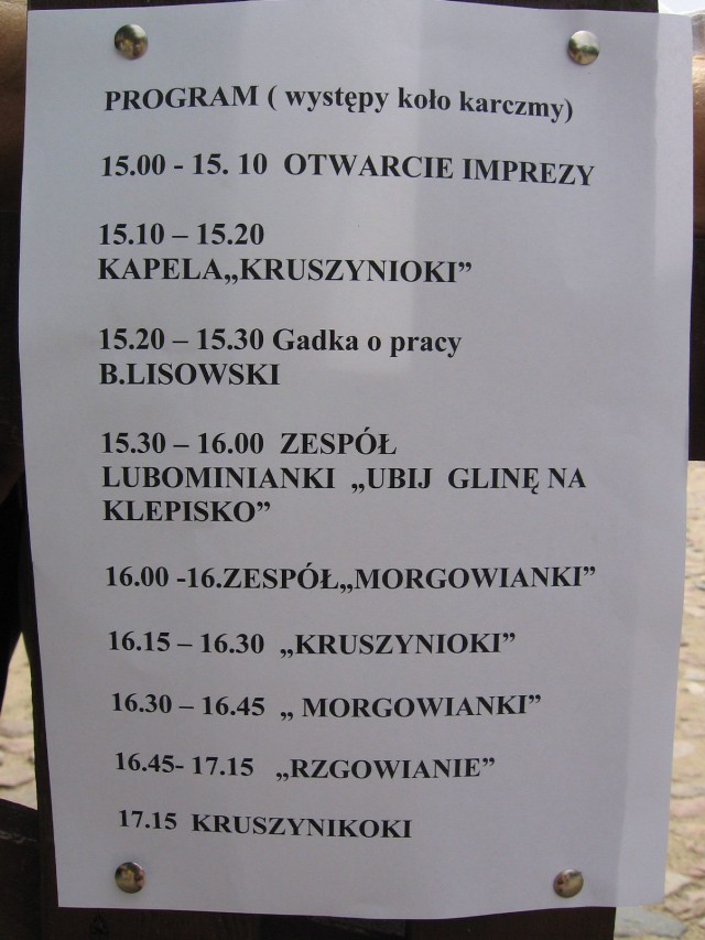 Planowany program spotkania folklorystycznego z cyklu z Życia Wsi pt:&quot; Bez pracy nie ma kołaczy&quot;. Fot. Judyta Rykowska