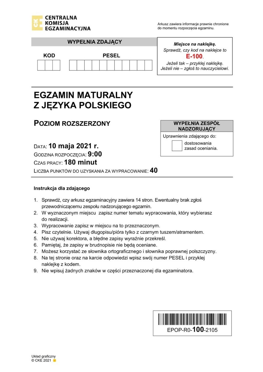 Matura 2021 - j. polski rozszerzony