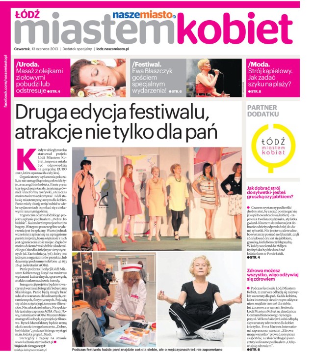 Dodatek "Łódź Miastem Kobiet" z 2013 roku