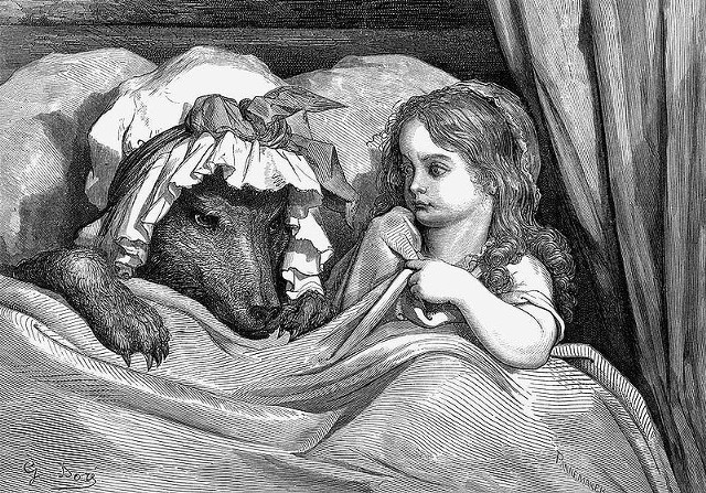 Źródło: http://commons.wikimedia.org/wiki/File:GustaveDore_She_was_astonished_to_see_how_her_grandmother_looked.jpg