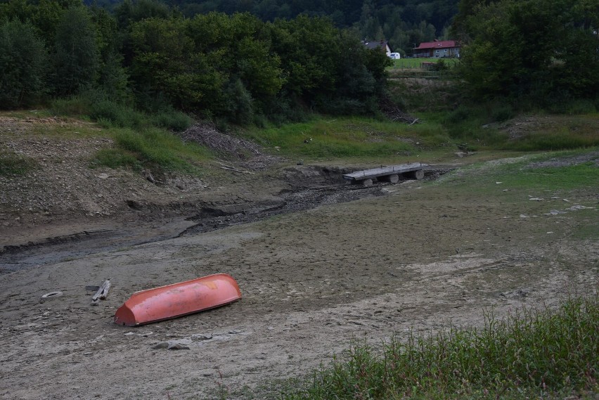 Klimkówka. Księżycowy krajobraz na cofce zalewu. Dzisiaj znakiem charakterystycznym jeziora są wszędobylskie pnie drzew