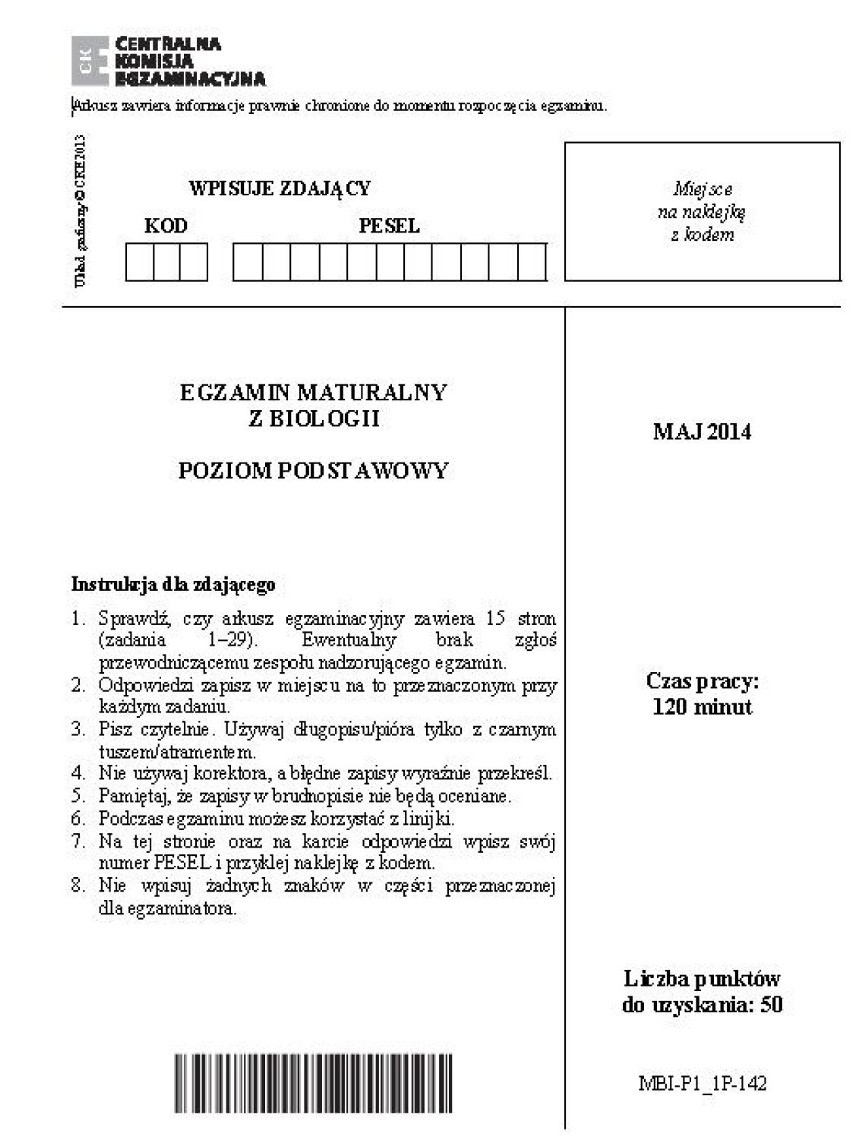 Matura 2014. Biologia poziom podstawowy