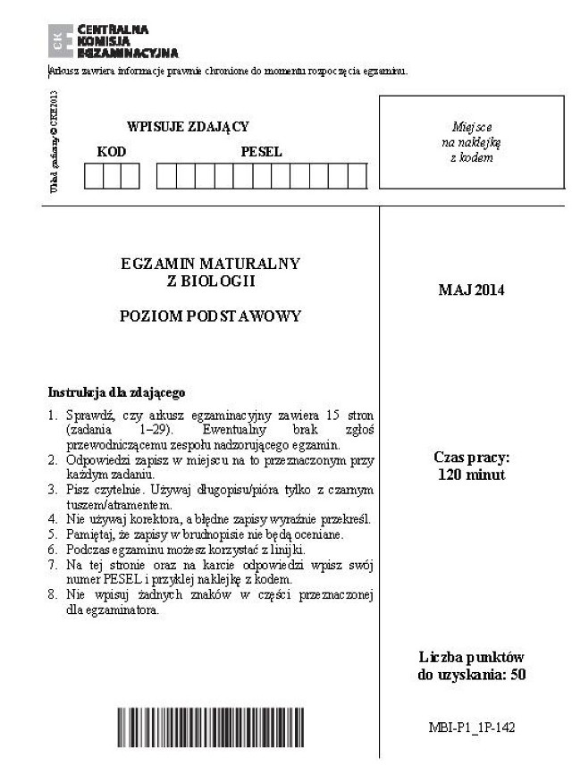 Matura 2014. Biologia poziom podstawowy