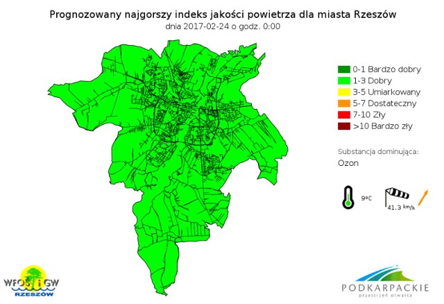 Najgorszy prognozowany indeks jakość powietrza dla Rzeszowa jest dziś dobry. Oznacza to, że jakość powietrza jest wciąż zadowalająca, zanieczyszczenia powietrza stanowią minimalne zagrożenie dla osób narażonych na ryzyko  (osoby starsze i dzieci, osoby z chorobami serca oraz dróg oddechowych, astmatycy i inne grupy podatne na zanieczyszczenia powietrza). Warunki bardzo dobre na aktywność na zewnątrz.

Podobną prognozę wydano na sobotę 25 lutego oraz na niedzielę 26 lutego. 


Zobacz też: Policyjna akcja antysmogowa w Rzeszowie
