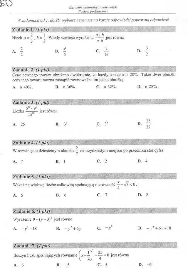 Matura poprawkowa 2015: MATEMATYKA [arkusze, odpowiedzi]