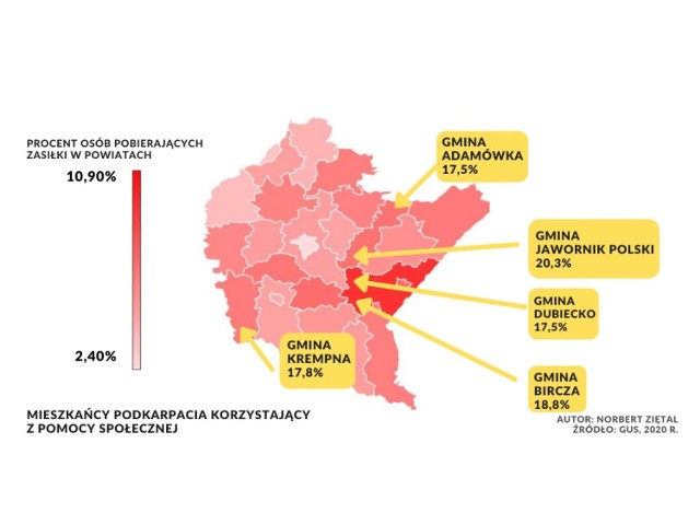 W tych pięciu gminach na Podkarpaciu najwięcej mieszkańców korzysta z pomocy społecznej.
