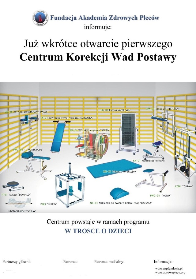 Wyposażenie kompleksowej placówki pod Międzyszkolny Ośrodek Korekcji Wad Postawy w Toruniu