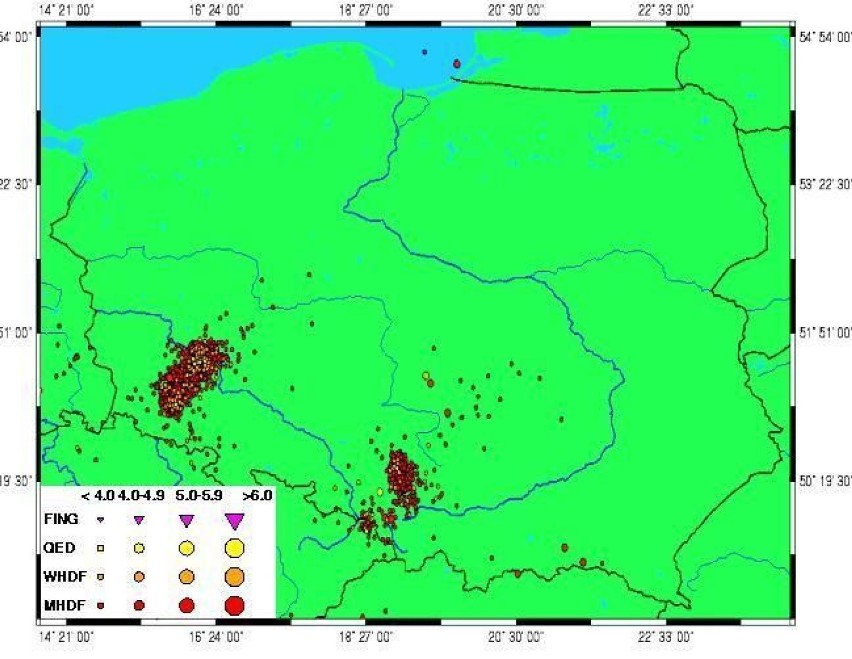 Rozmieszczenie trzęsień ziemi w Polsce wg IRIS Data...