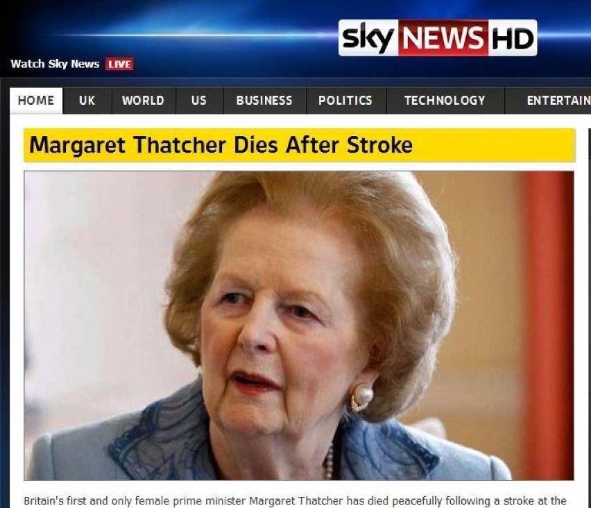 Margaret Thatcher nie żyje