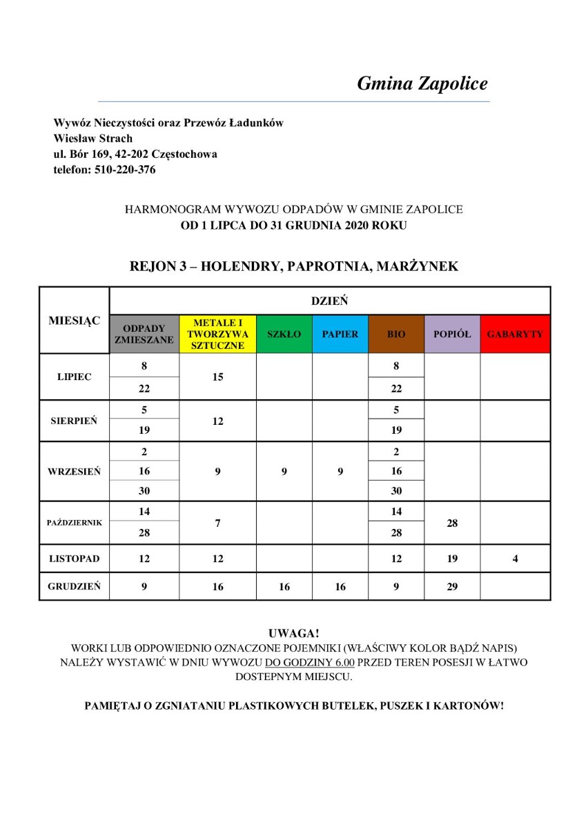 Podwyżka opłat za śmieci w gminie Zapolice. Zobacz nowe harmonogramy wywozu od 1 lipca