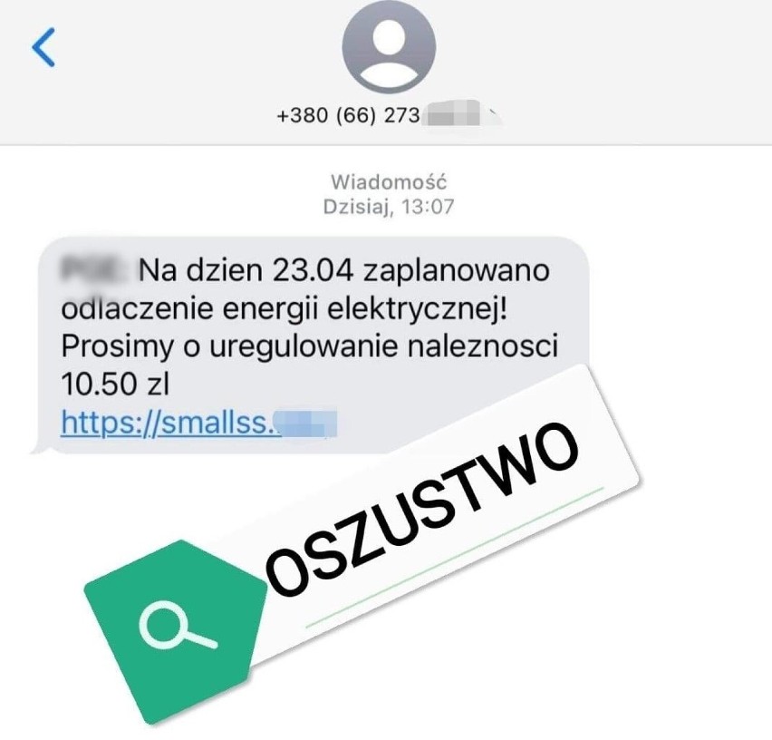 Policja w Zduńskiej Woli ostrzega: uwaga na fałszywe SMS-y. Oszuści podszywają się pod PGE