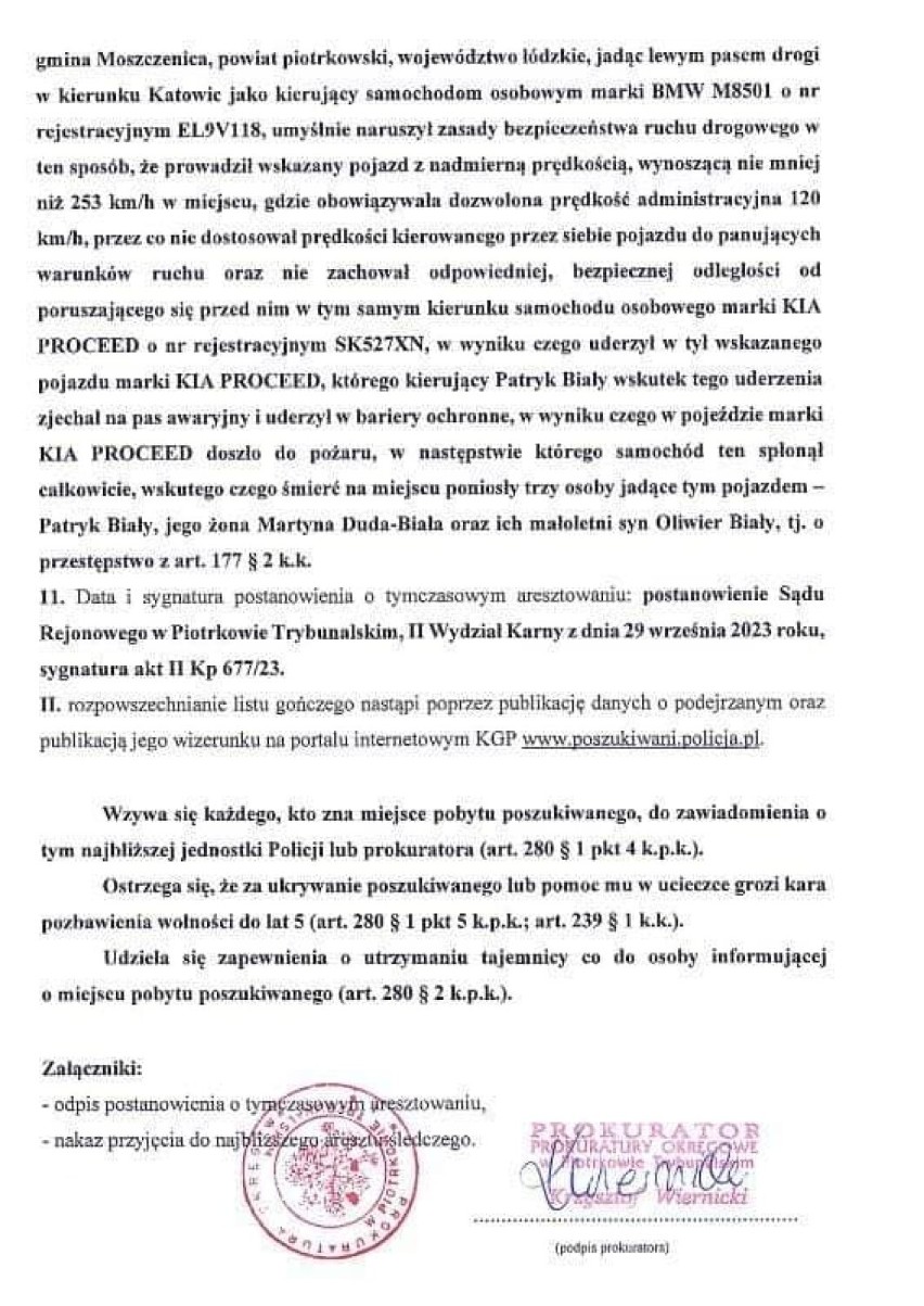 List gończy za kierowcą bmw biorącym udział w wypadku na A1 w Sierosławiu. Prokuratura upubliczniła jego wizerunek